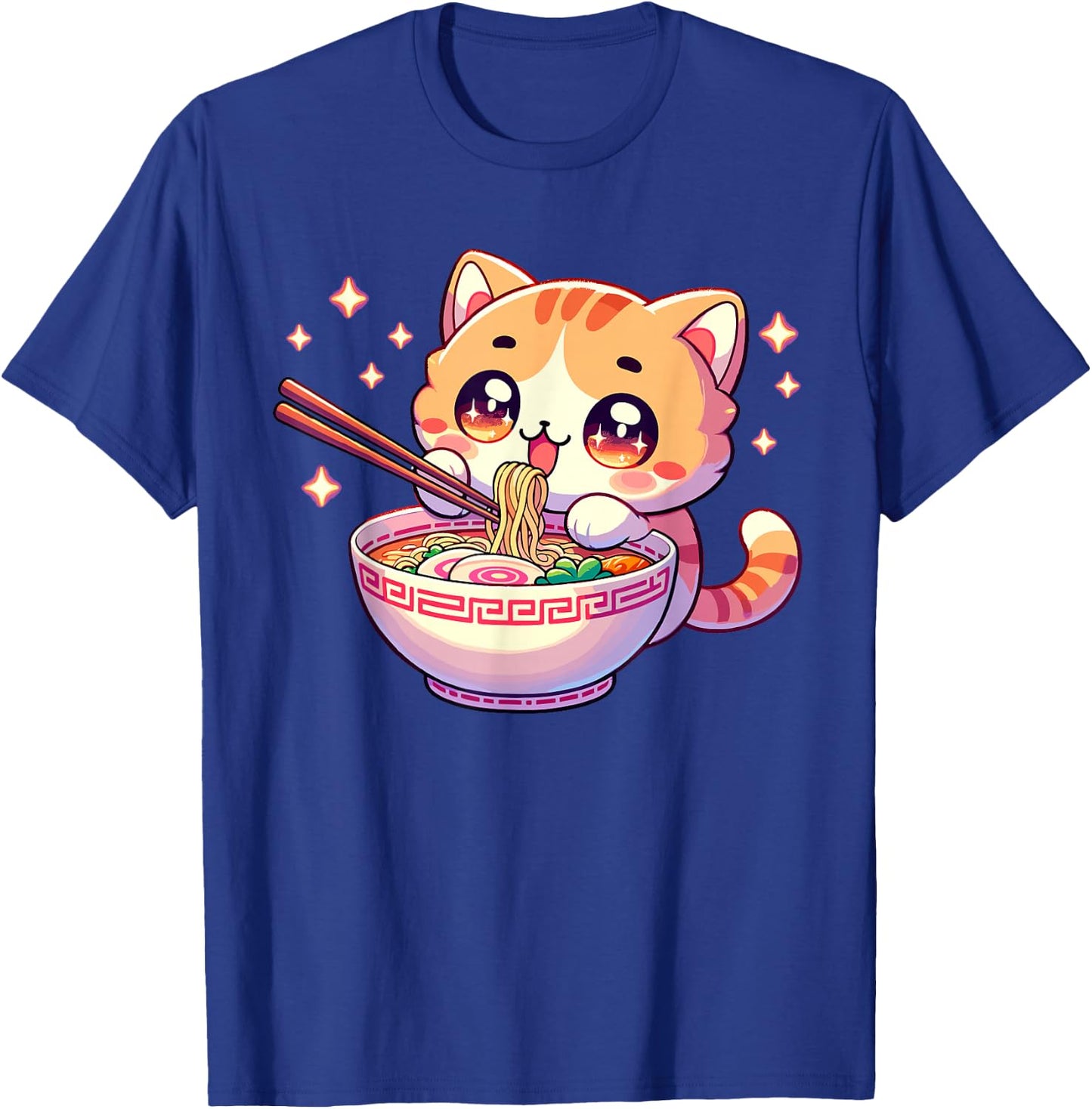 Japanese Kawaii Kitten Anime Cat Eating Ramen Women Girls T-Shirt - T-Shirt | Royal