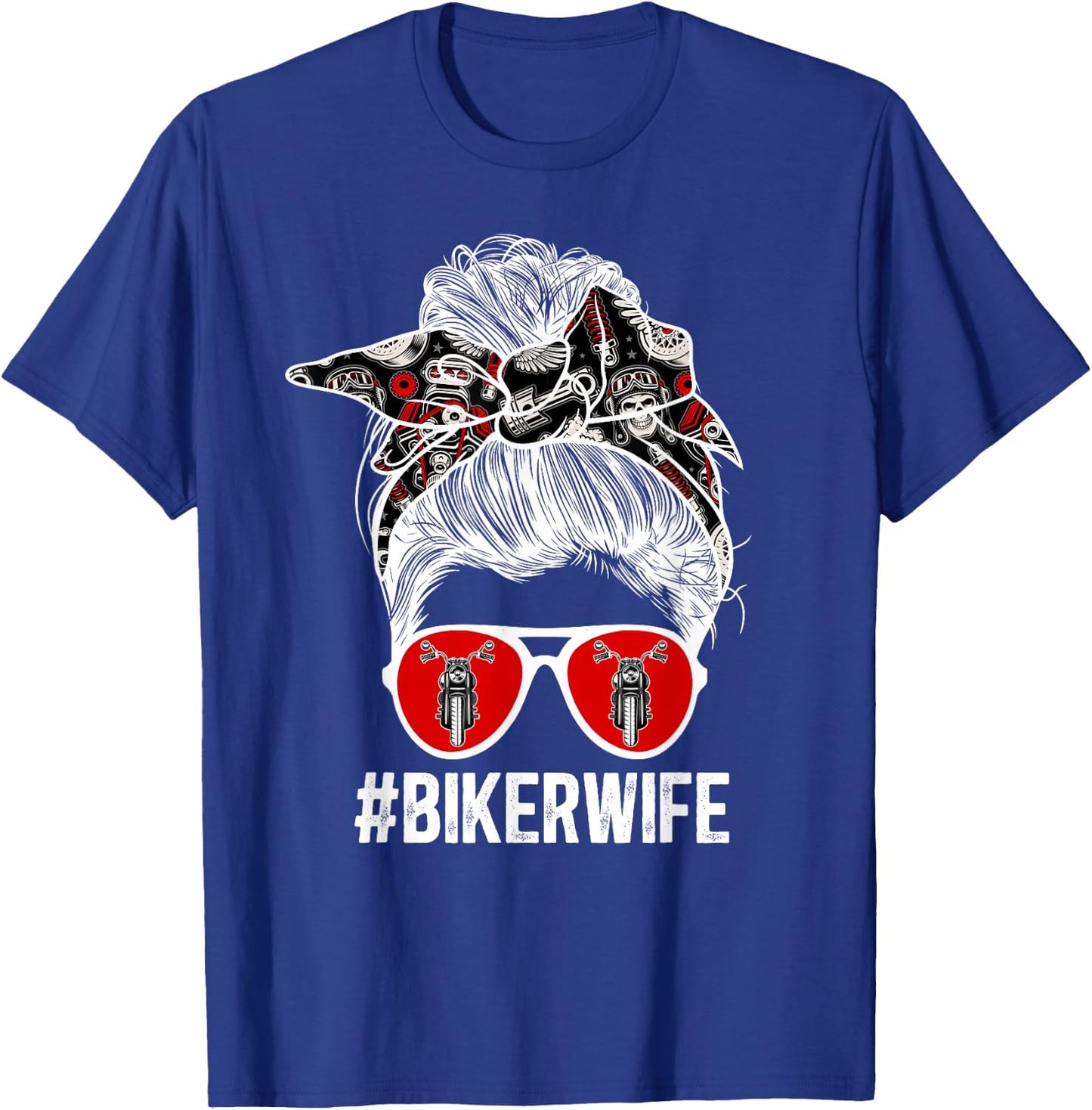 Cute Biker Wife Anniversary Biker Wife Messy Bun Motorcycle Wife - Black, Small T-Shirt - T-Shirt | Royal
