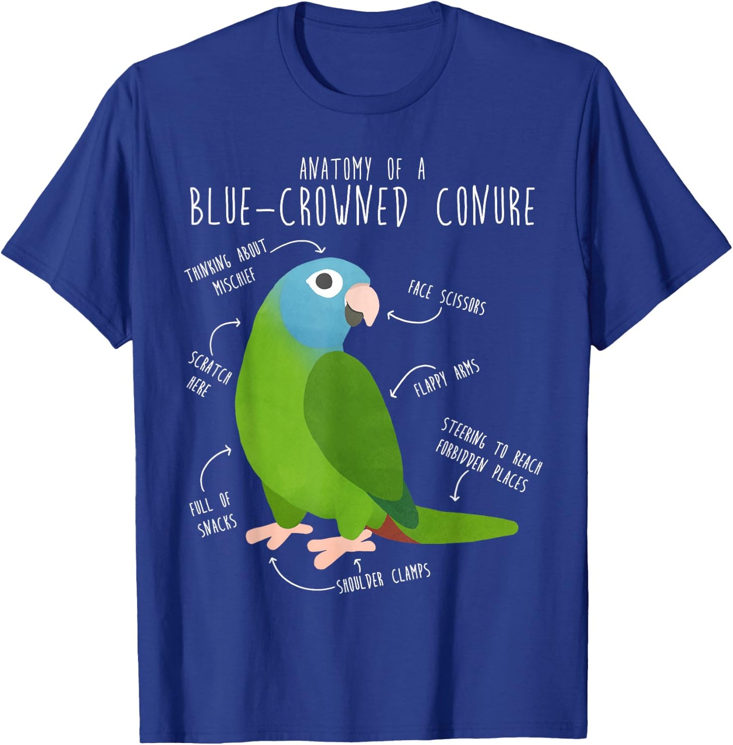 Blue-Crowned Conure Parrot Anatomy, Funny Cute Pet Bird Mom T-Shirt - T-Shirt | Royal