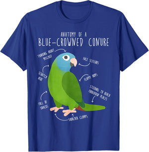 Blue-Crowned Conure Parrot Anatomy, Funny Cute Pet Bird Mom T-Shirt - T-Shirt | Royal