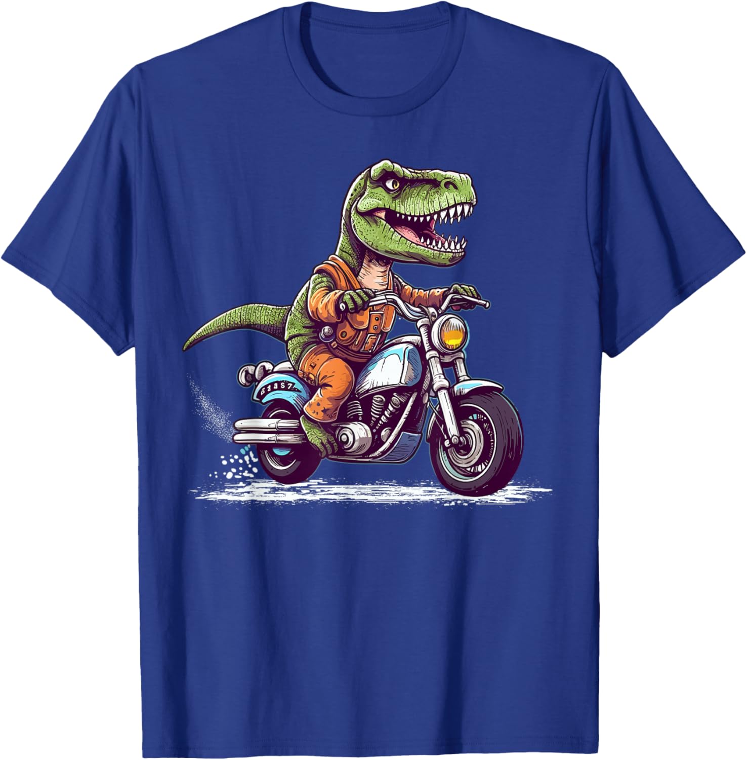 Biker T Rex On Motor Bike Dinosaur T Rex Riding Motorcycle T-Shirt - T-Shirt | Royal