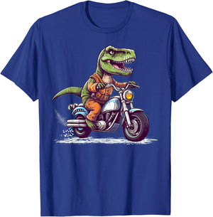 Biker T Rex On Motor Bike Dinosaur T Rex Riding Motorcycle T-Shirt - T-Shirt | Royal