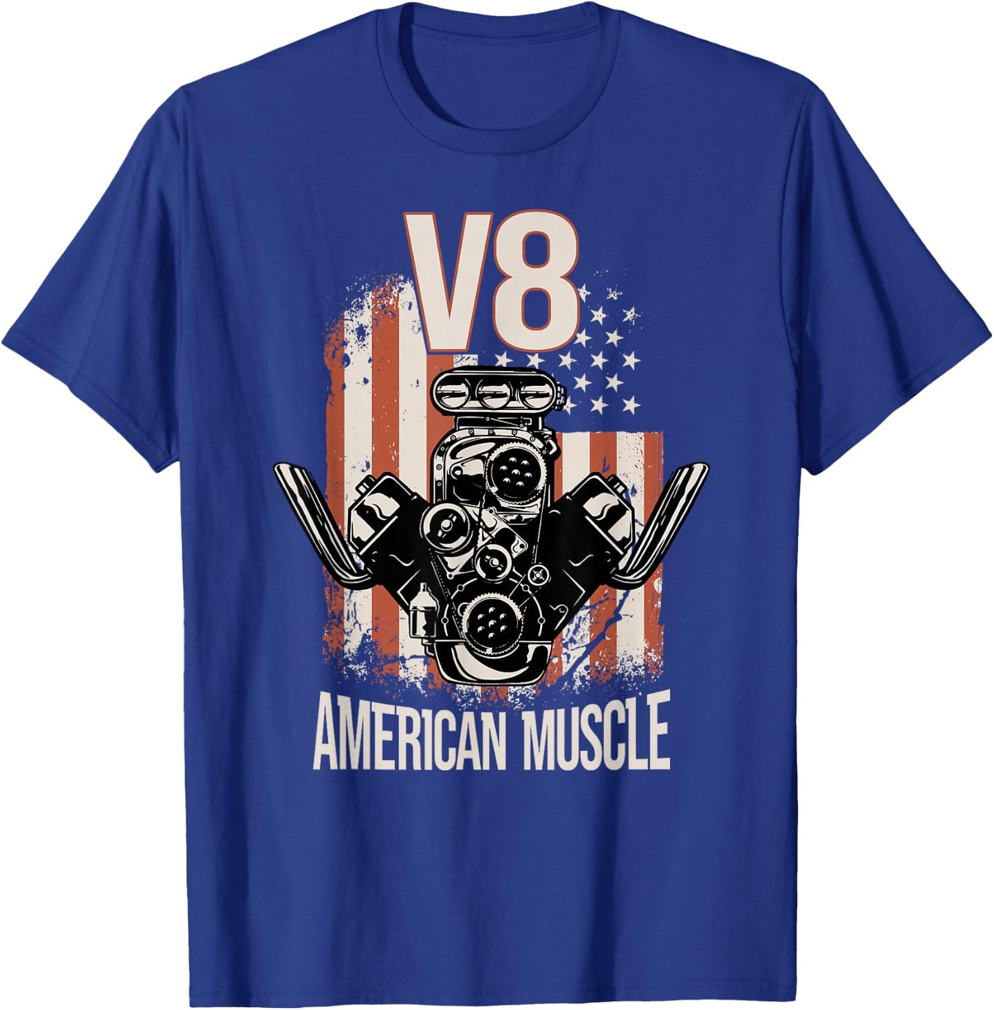 V8 American Muscle Car USA Flag V8 T-Shirt - T-Shirt | Royal