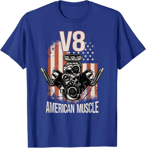 V8 American Muscle Car USA Flag V8 T-Shirt - T-Shirt | Royal