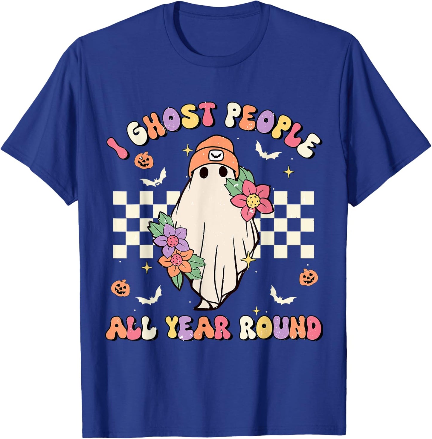 I Ghost People All Year Round Retro Halloween Ghost Floral T-Shirt - T-Shirt | Royal