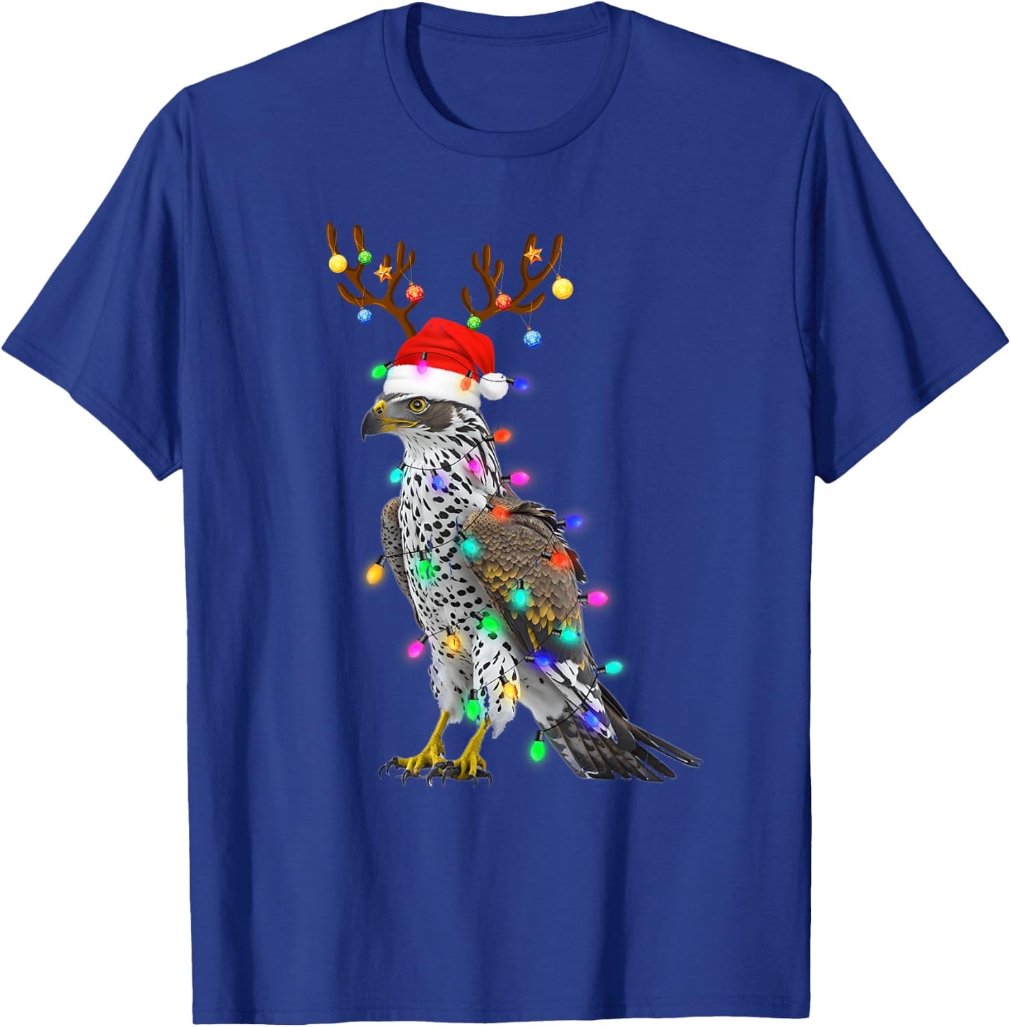 Santa Hat Funny Falcon Tree Xmas Light Bird Christmas T-Shirt - T-Shirt | Royal