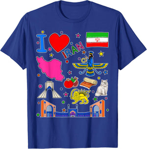 Iranian hand drawn landmarks, Iran map, Culture icons T-Shirt - T-Shirt | Royal