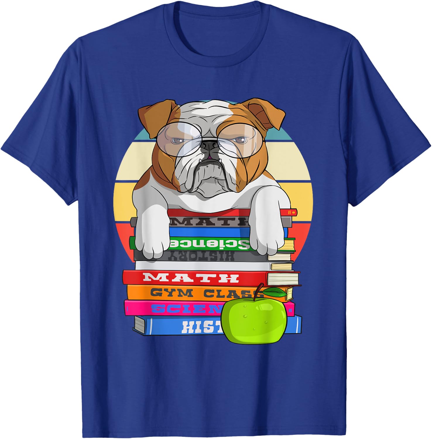 English Bulldog Back To School Book Worm Dog T-Shirt - T-Shirt | Royal
