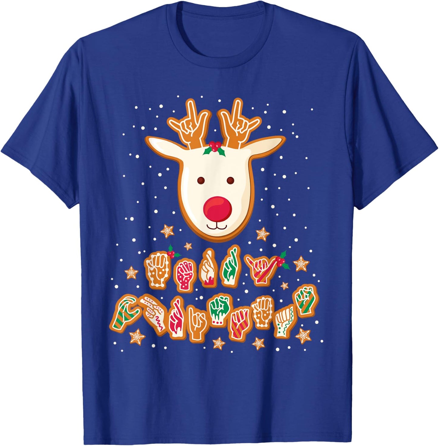 ASL Christmas Reindeer American Sign Language Gingerbread T-Shirt - T-Shirt | Royal