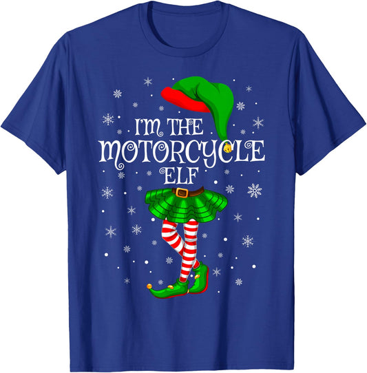 Motorcycle Elf Christmas Matching Family Women Girls Elf T-Shirt - T-Shirt | Royal