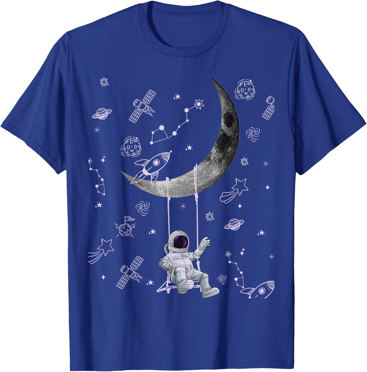 Funny Astronaut Purple Moon Swing NASA Space Science Teacher T-Shirt - T-Shirt | Royal