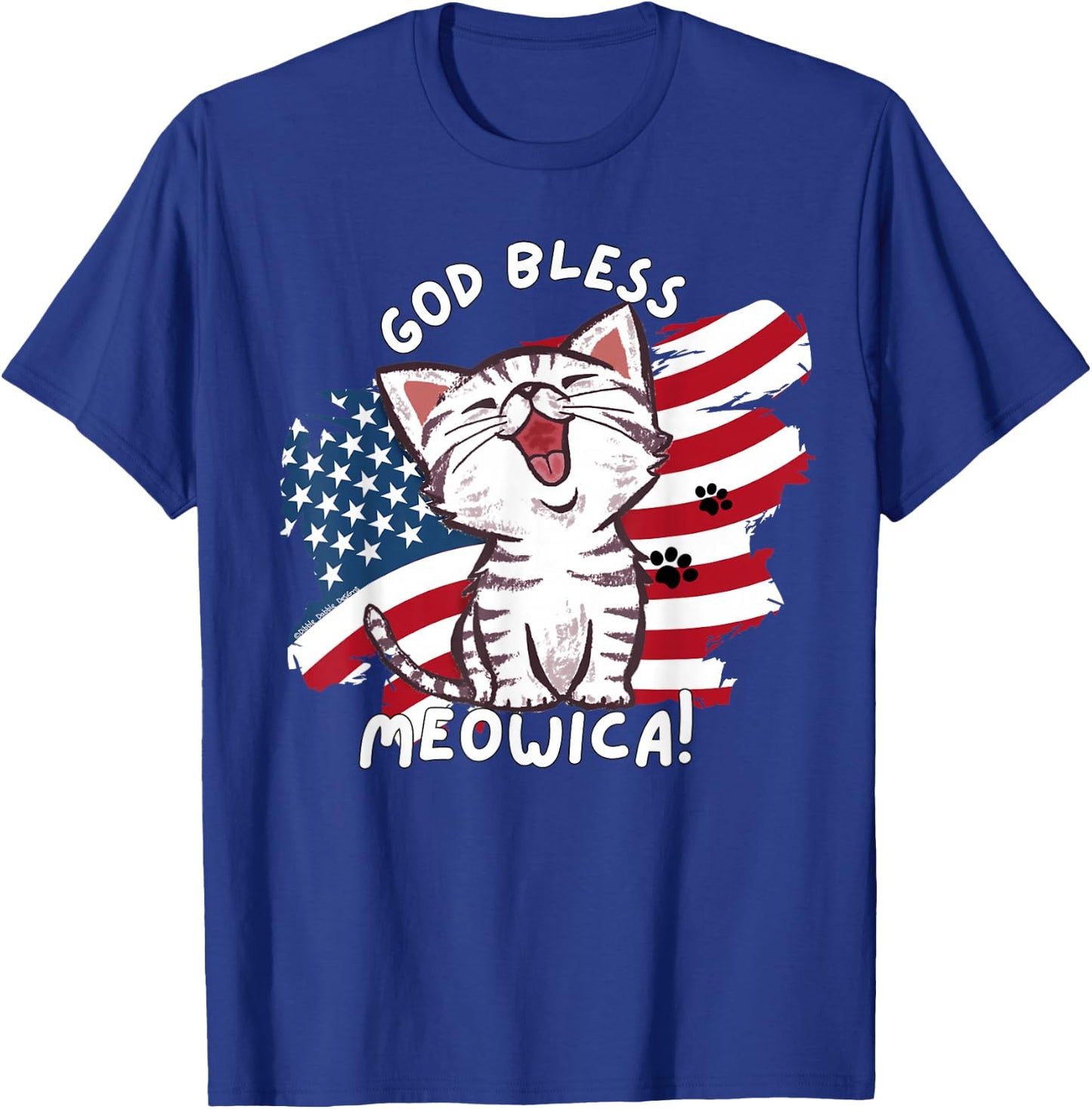 Funny Cat Lovers God Bless Meowica Patriotic 4th of July T-Shirt - T-Shirt | Royal
