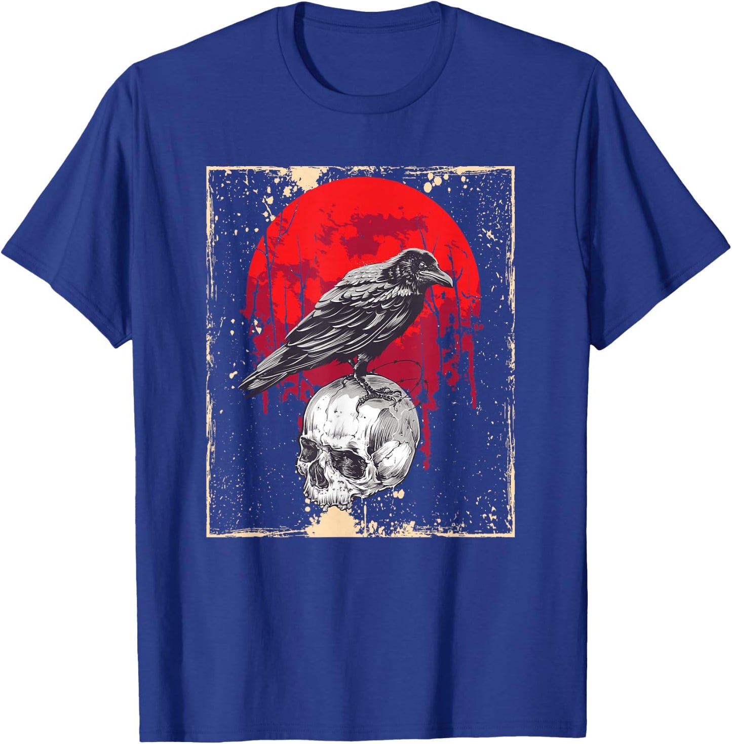 Gothic Raven Skull Red Moon Black Crow T-Shirt - T-Shirt | Royal