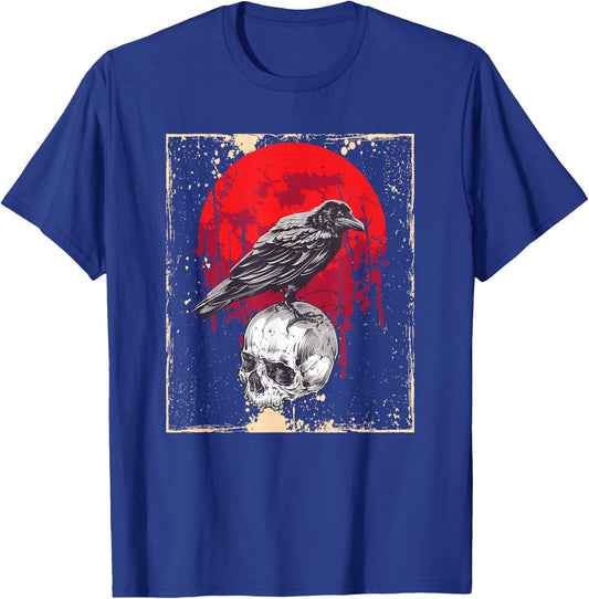 Gothic Raven Skull Red Moon Black Crow T-Shirt - T-Shirt | Royal