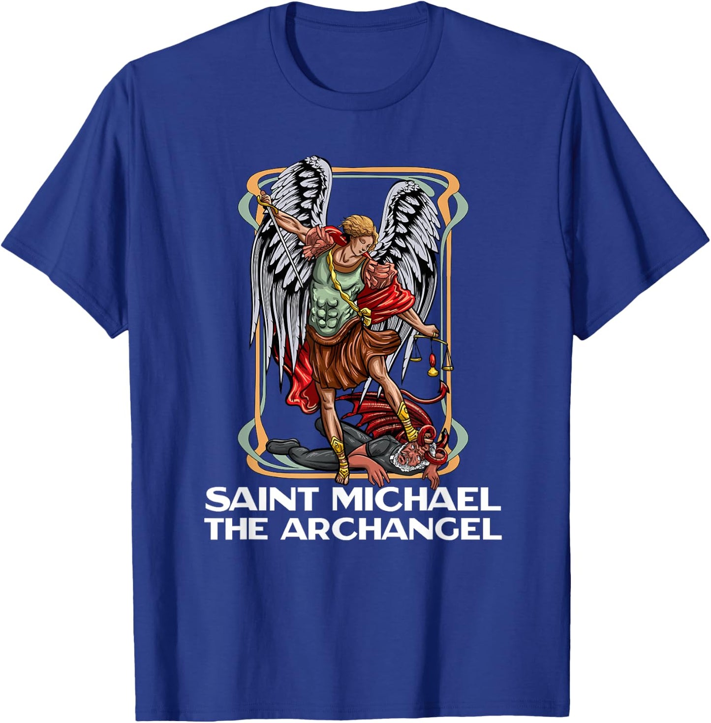 Modern Day Catholic Designs Saint Michael The Archangel Catholic - Black, X-Small, -Adults, Short Sleeve, , Regular Fit, Cotton 50% Polyester 50% T-Shirt - T-Shirt | Royal