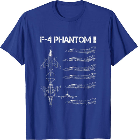 McDonnell Douglas F-4 Phantom II Blueprint Aircraft T-Shirt - T-Shirt | Royal