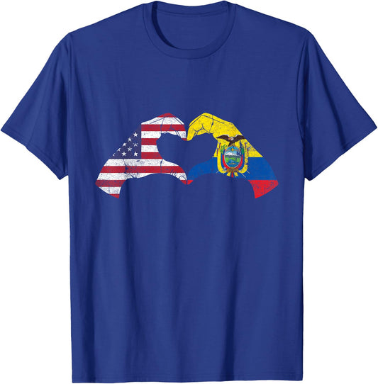 USA Ecuador Hand Flag Heart Ecuadorian Americans Love T-Shirt - T-Shirt | Royal