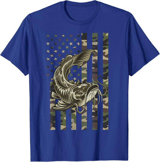 Catfishing, Camo American Flag with Catfish T-Shirt - T-Shirt | Royal
