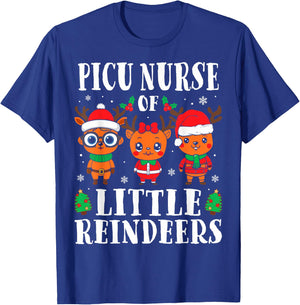 PICU Nurse of Smart Reindeers Pediatric Nurse Christmas T-Shirt - T-Shirt | Royal