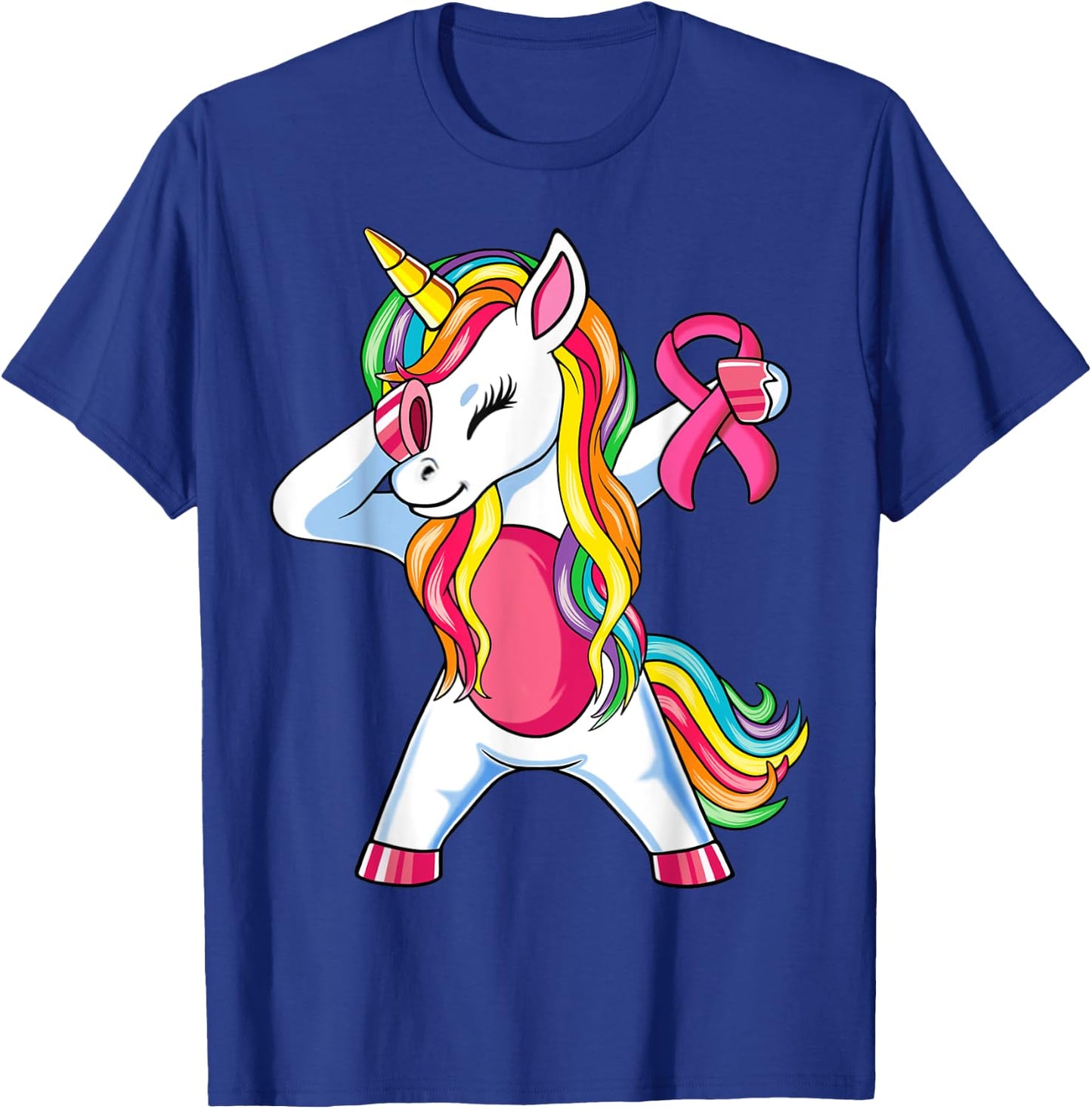 Pink Ribbon Unicorn Breast Cancer Awareness for Girls Kids T-Shirt - T-Shirt | Royal