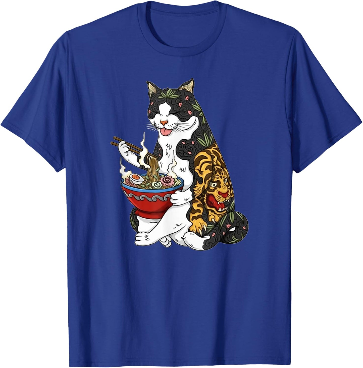 Cat eating noodle 90s retro T-Shirt - T-Shirt | Royal