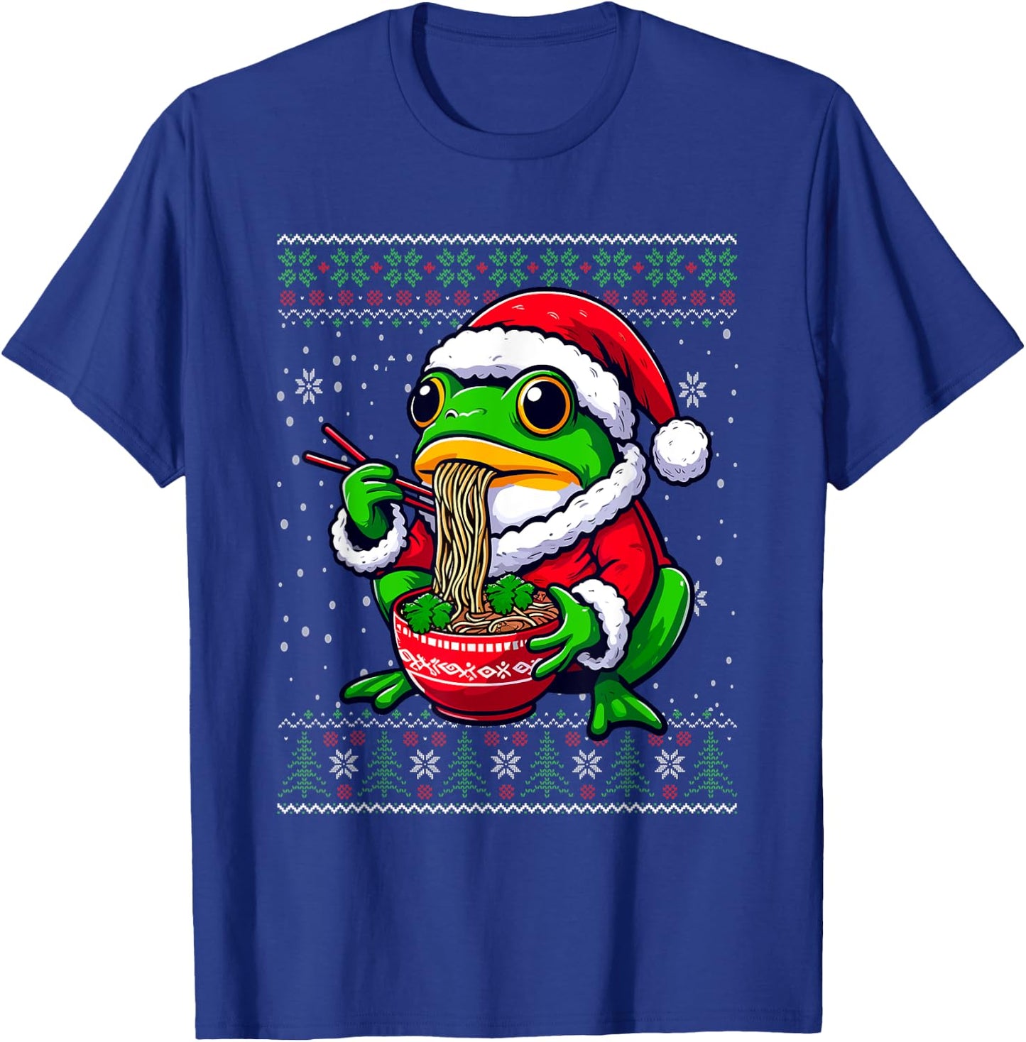 Christmas Frog Eating Ramen Ugly Christmas Sweater T-Shirt - T-Shirt | Royal