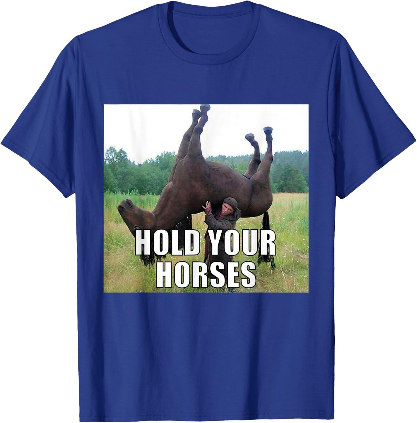 Hold Your Horses Funny Meme T-Shirt - T-Shirt | Royal