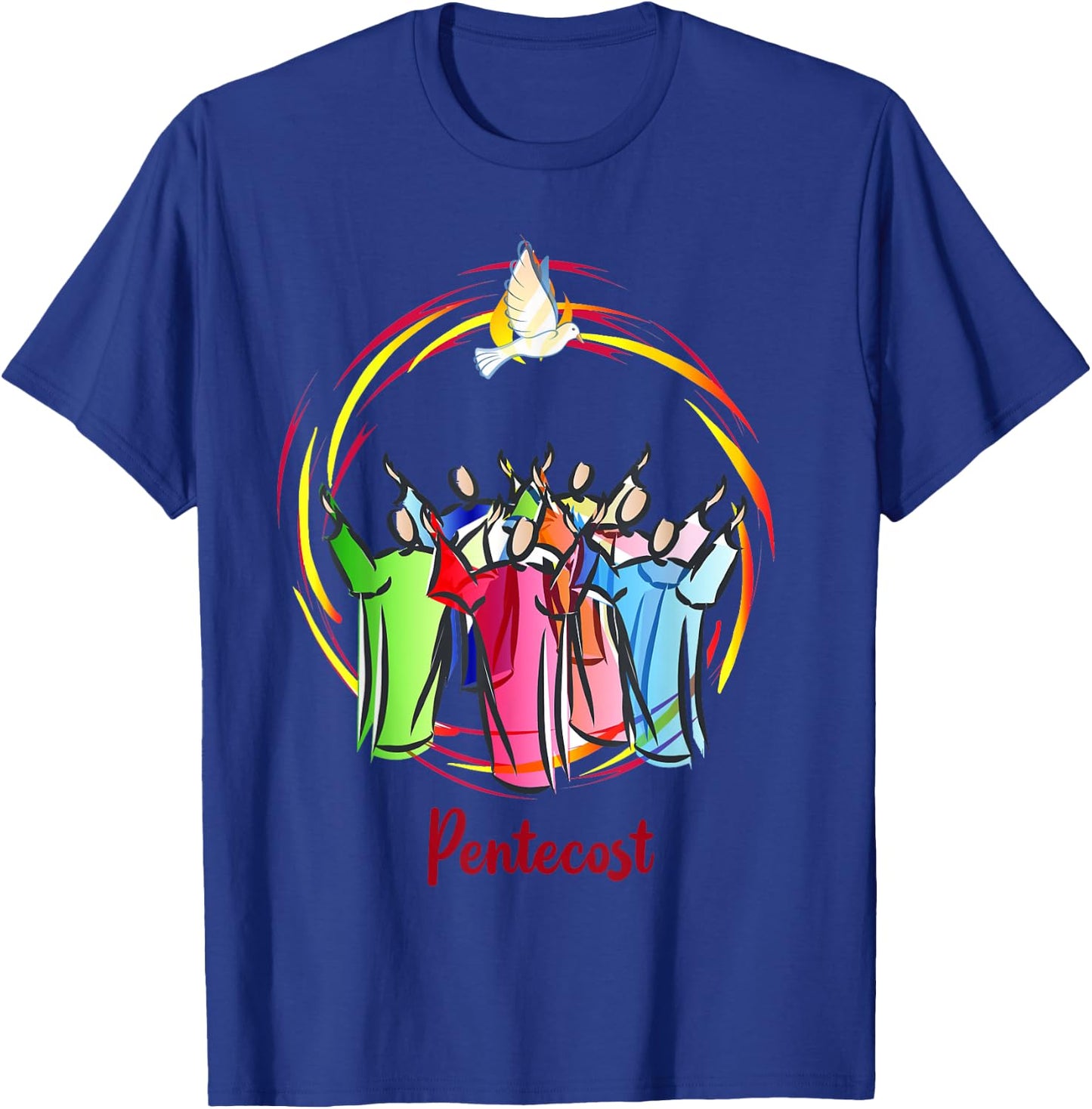 Pentecost Doves Tongues Fire Flame Holy Spirit Catholic T-Shirt - T-Shirt | Royal