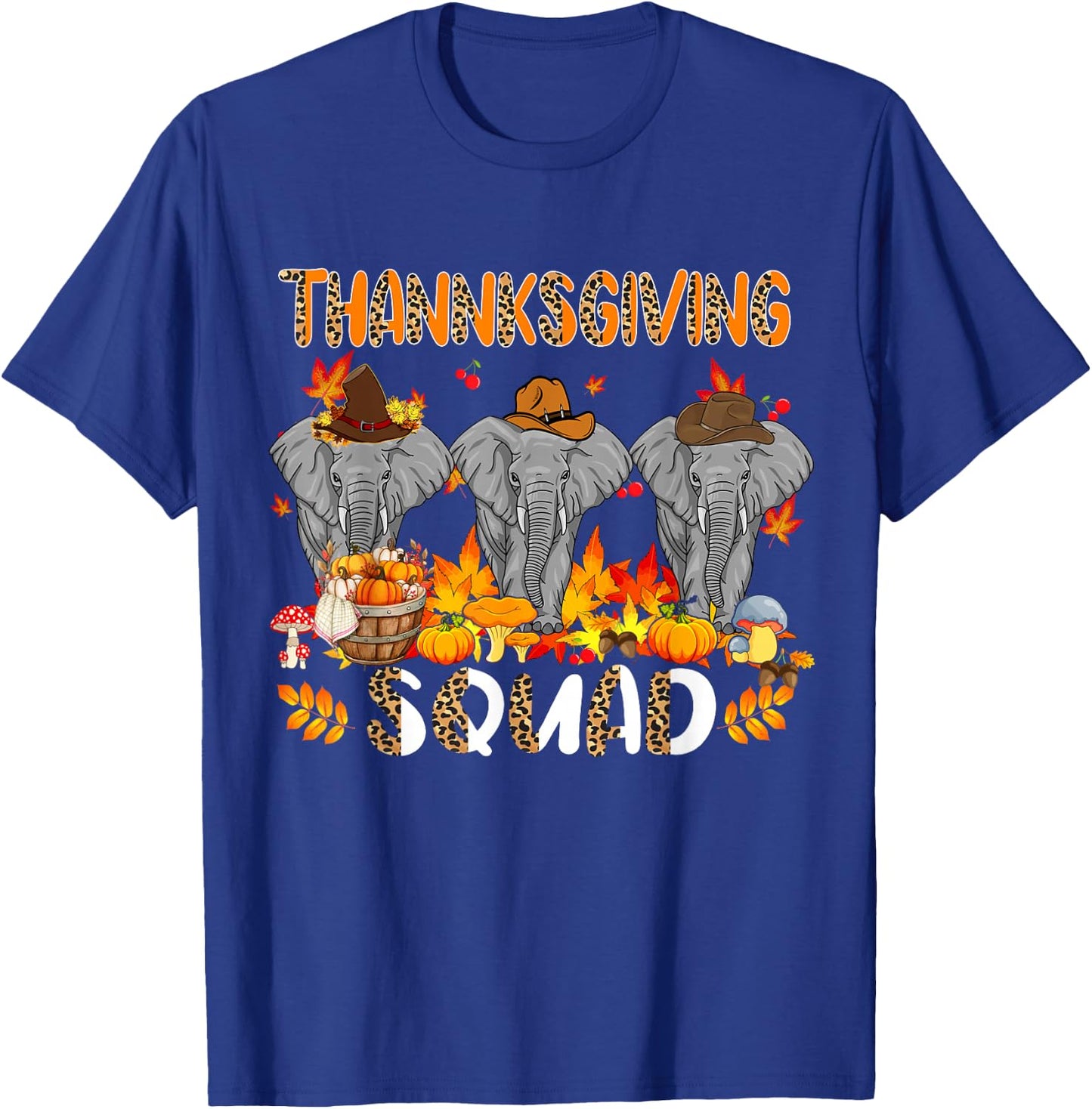 Thanksgiving Squad Leopard Three Fall Elephants Wearing Hat T-Shirt - T-Shirt | Royal