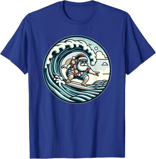 Santa Claus Hawaiian Surfing Christmas Aloha Tropical Xmas T-Shirt - T-Shirt | Royal