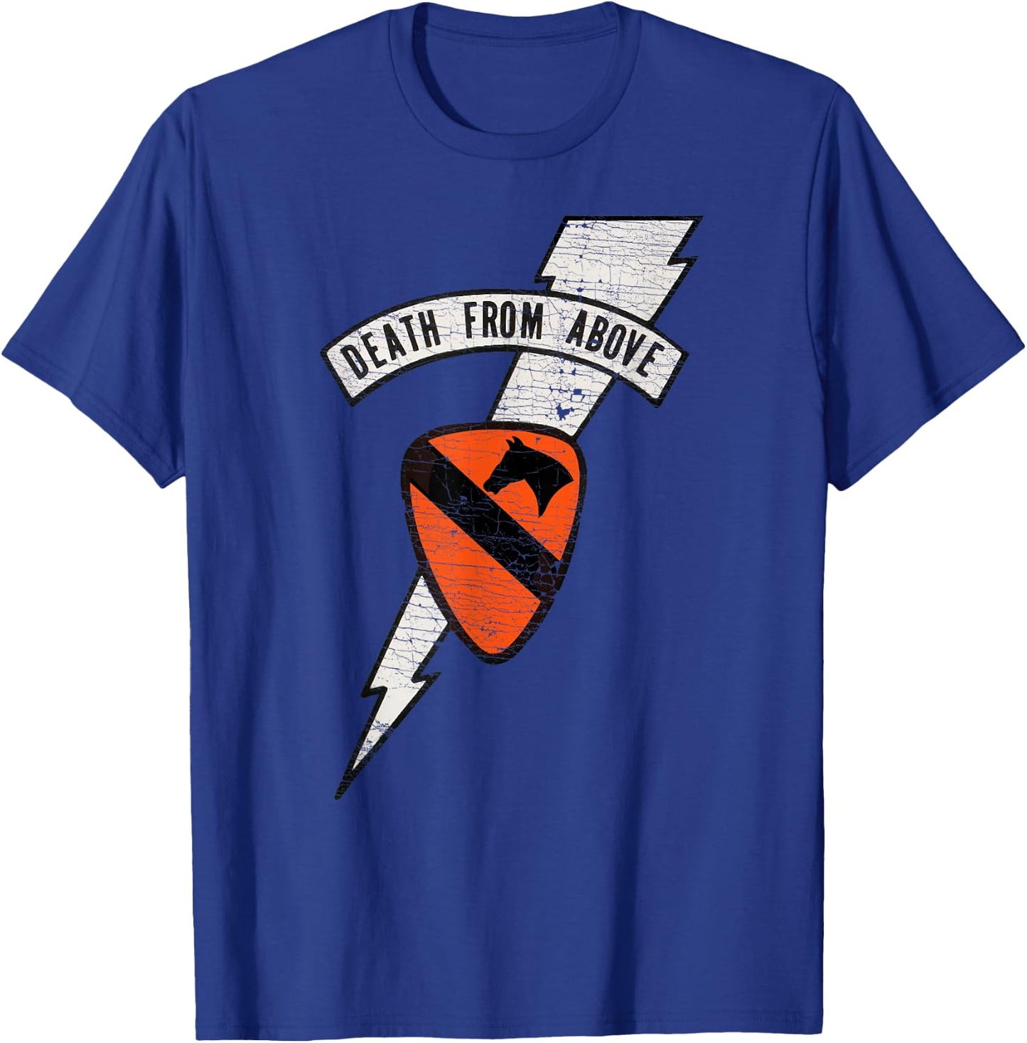 "Death From Above" Air Cavalry Lightning Logo (Distressed) T-Shirt - T-Shirt | Royal