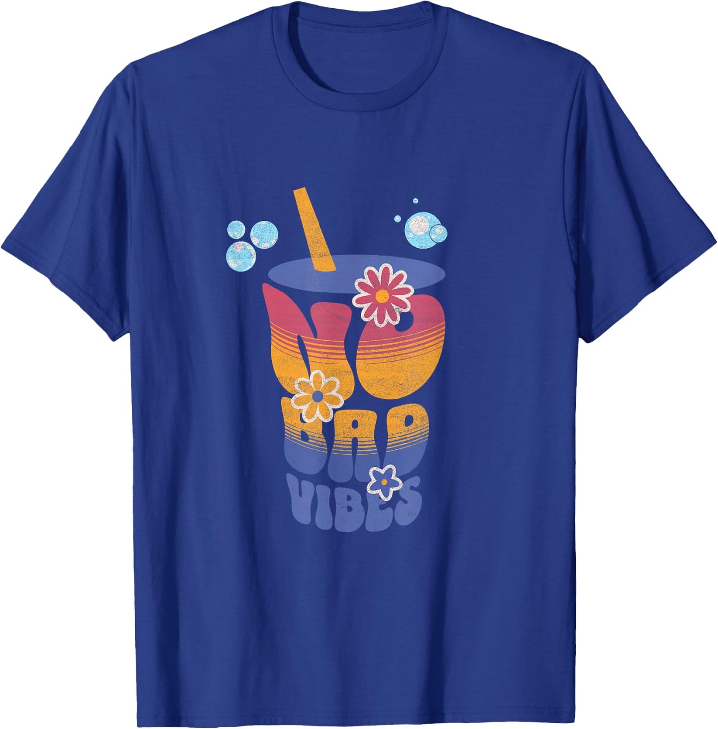 No Bad Vibes Summer Retro Sunset Think Positive Wellbeing Women T-Shirt - T-Shirt | Royal