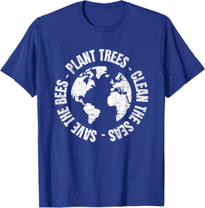 Save Bees Plant Trees Clean Seas Environmentalist Earth Day T-Shirt - T-Shirt | Royal