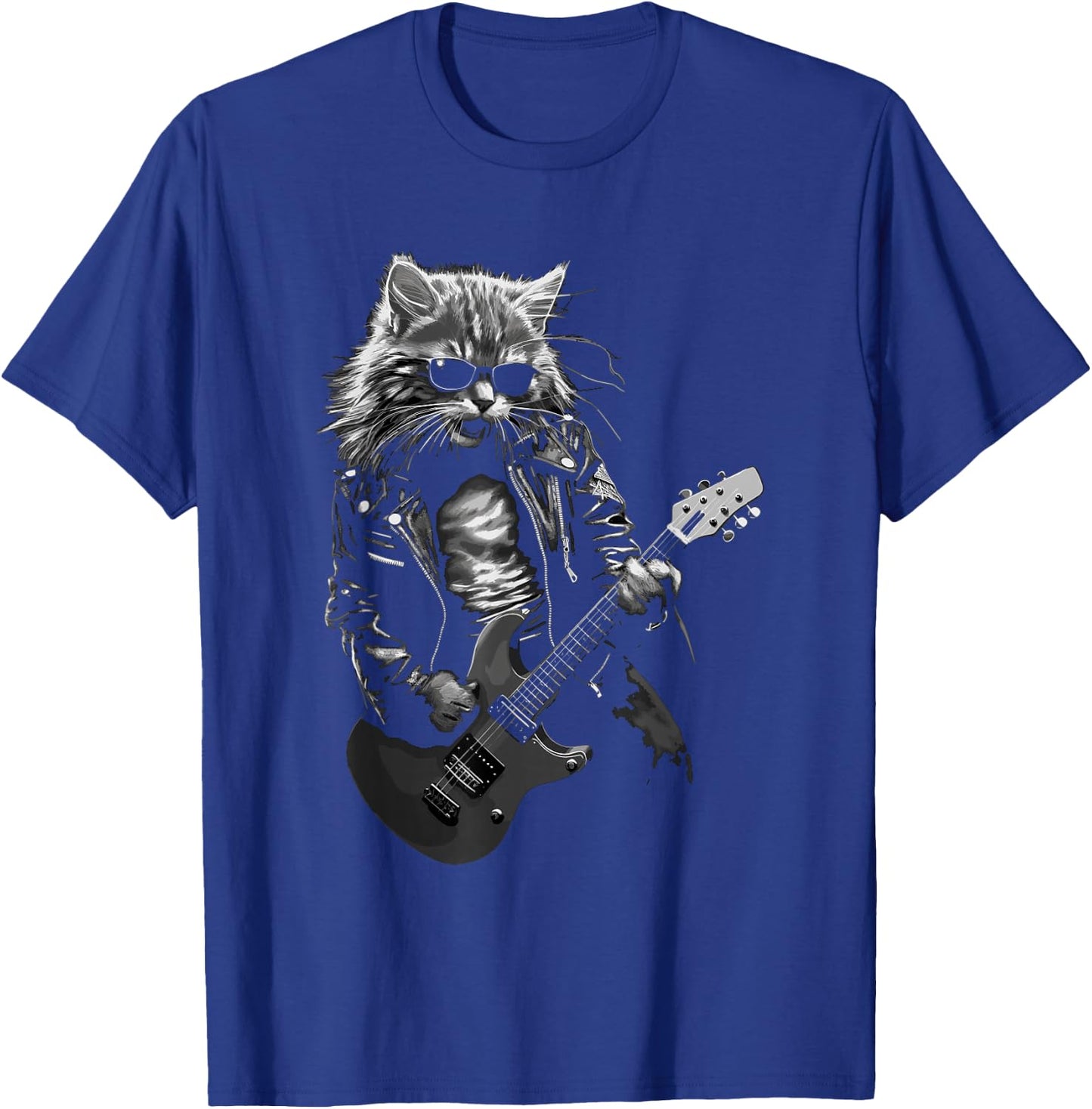Rock & Roll Music Concert Festival Cat Rock Guitar T-Shirt - T-Shirt | Royal