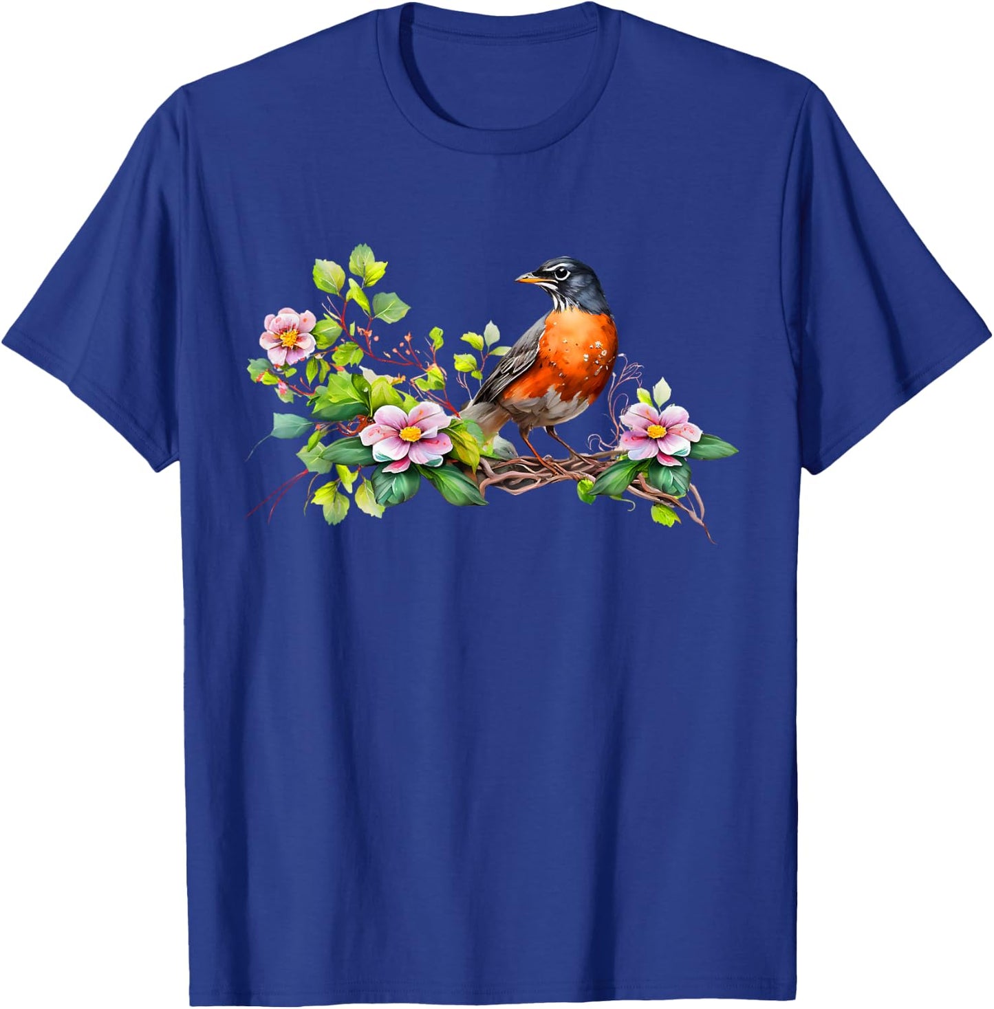 American Robin Backyard Birds Dogwood Flowers For Birders T-Shirt - T-Shirt | Royal