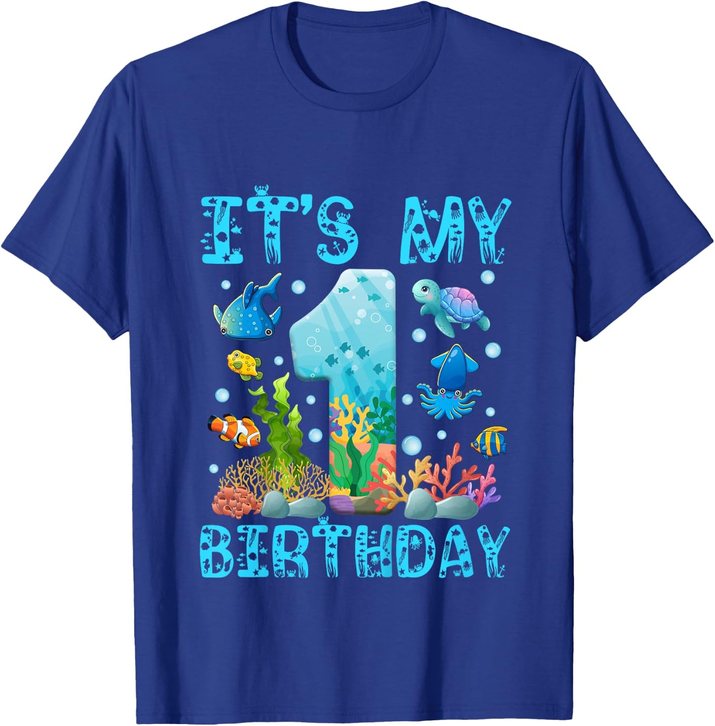 Kids It's My 1st Birthday Boy Outfit Sea Fish Ocean Animals T-Shirt - T-Shirt | Royal