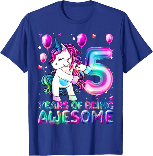 5 Years Of Being Awesome 5th Birthday Girl Unicorn Party T-Shirt - T-Shirt | Royal