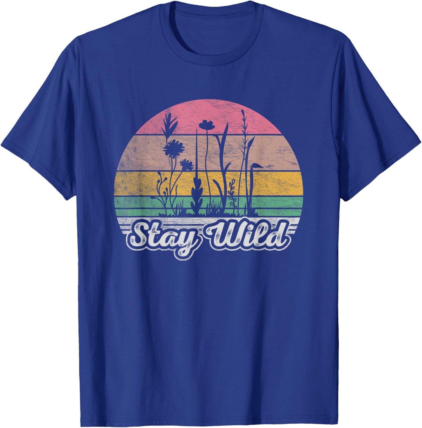 Retro Vintage Stay Wild Wildflower Inspirational Women Quote T-Shirt - T-Shirt | Royal