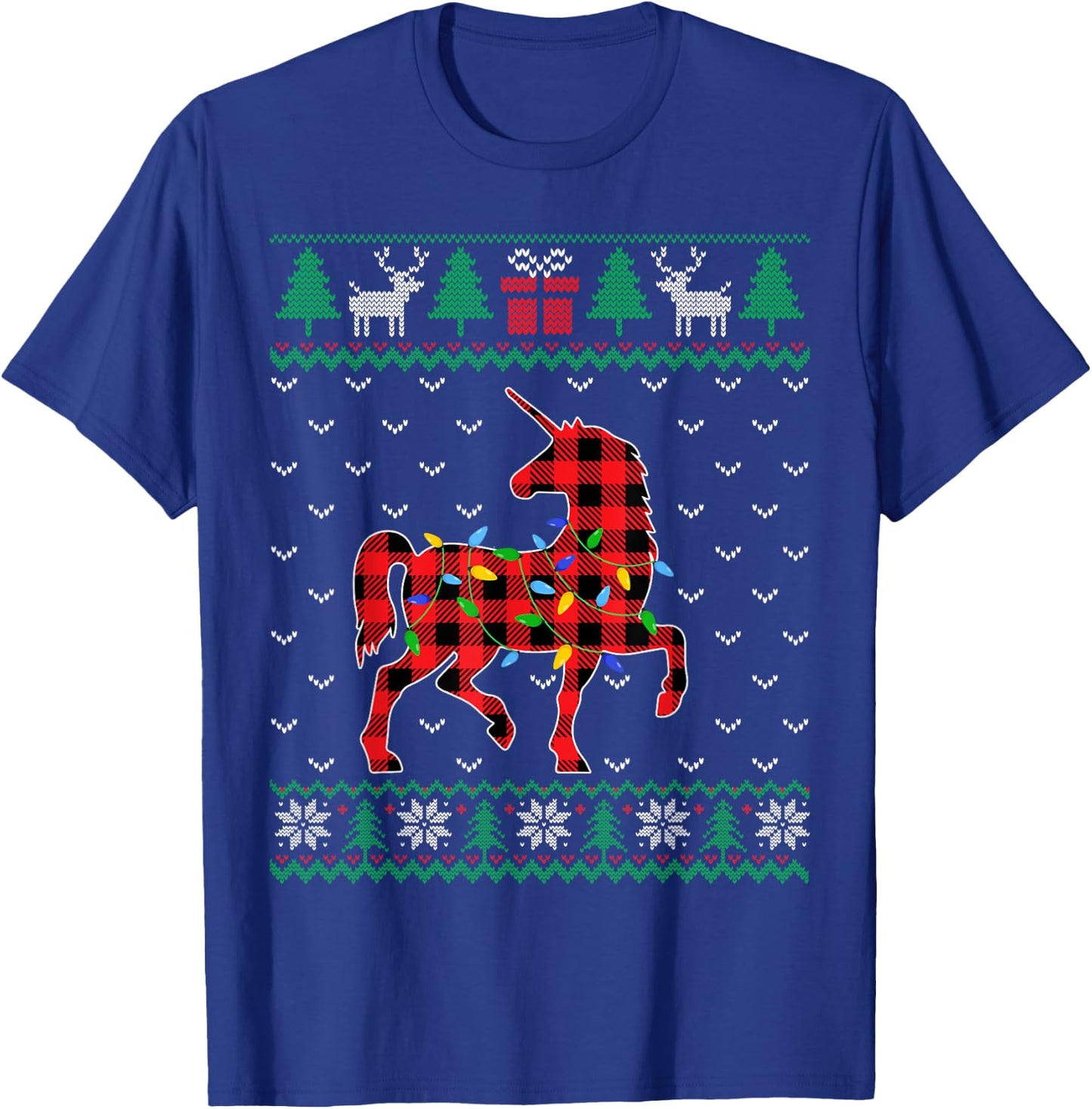 Unicorn Christmas Tree Lights Decoration Xmas Sweater Ugly T-Shirt - T-Shirt | Royal