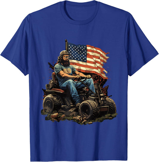 Funny racing lawnmower US Flag & lawn mower racing T-Shirt - T-Shirt | Royal