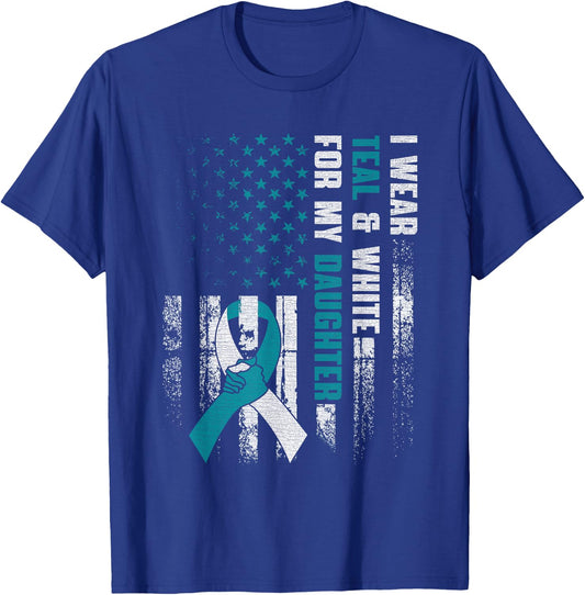 I Wear Teal & White For My Daughter Cervical Cancer Awarenes T-Shirt - T-Shirt | Royal