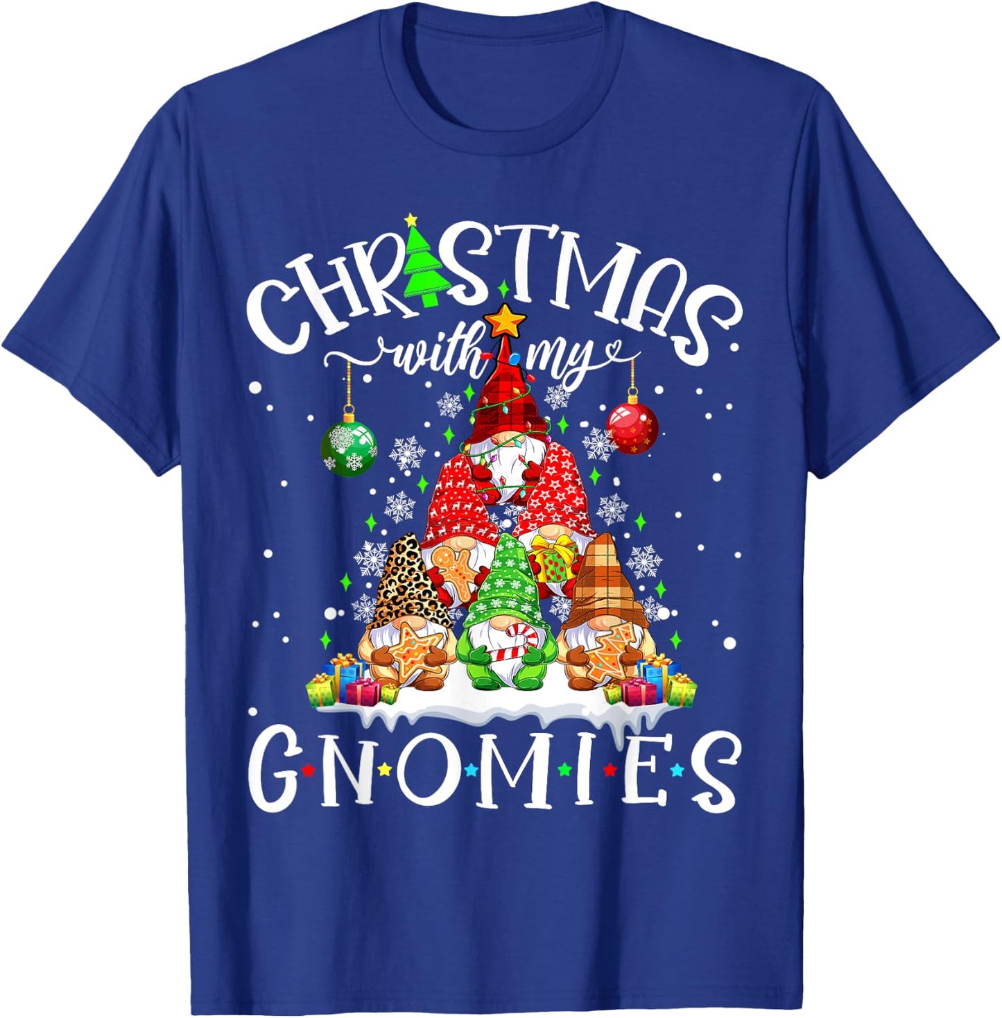 Christmas With My Gnomies Xmas Pajama Pine Tree Gnome Garden T-Shirt - T-Shirt | Royal