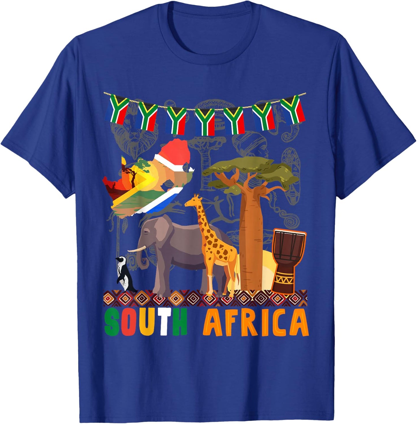 South Africa Ideas Kids With Elephant & South African Flag T-Shirt - T-Shirt | Royal