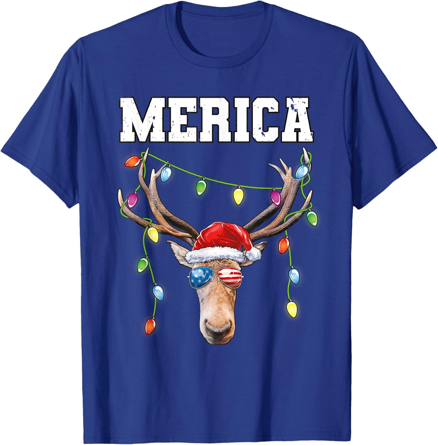 Merica Christmas Santa Buck Shirt USA Flag Patriotic T-Shirt - T-Shirt | Royal