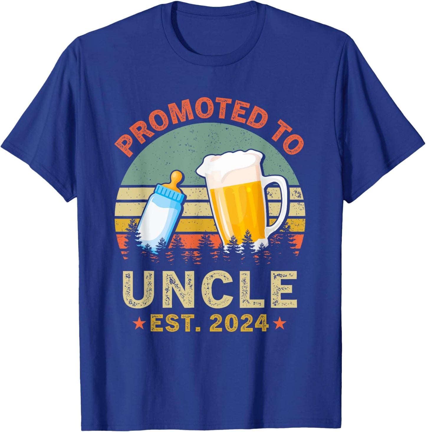 Promoted To Great Uncle Est 2024 New Uncle Beer And Milk T-Shirt - T-Shirt | Royal