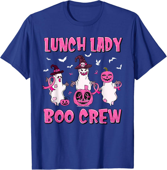 Lunch Lady Boo Crew Pumpkin Breast Cancer Halloween Gifts T-Shirt - T-Shirt | Royal