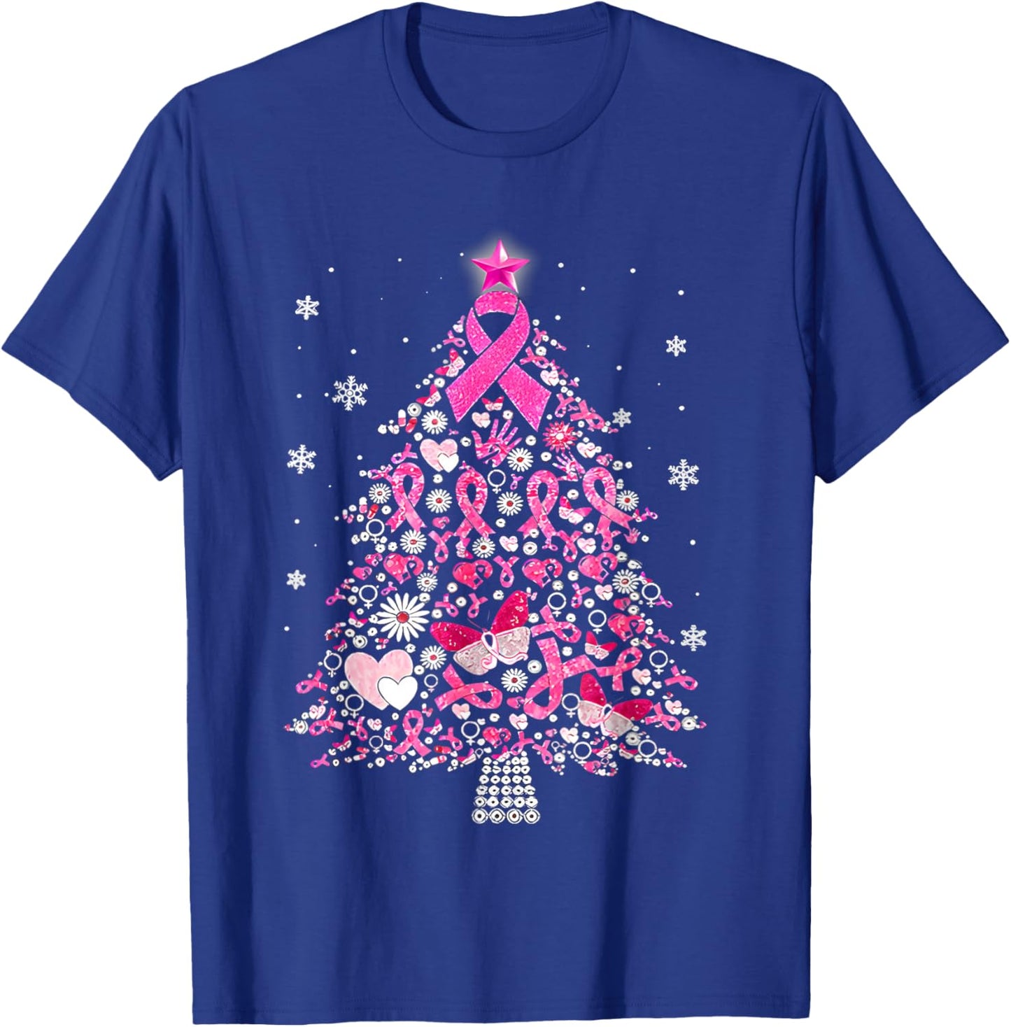 Breast Cancer Ornament Decoration Christmas Tree Snowflakes T-Shirt - T-Shirt | Royal