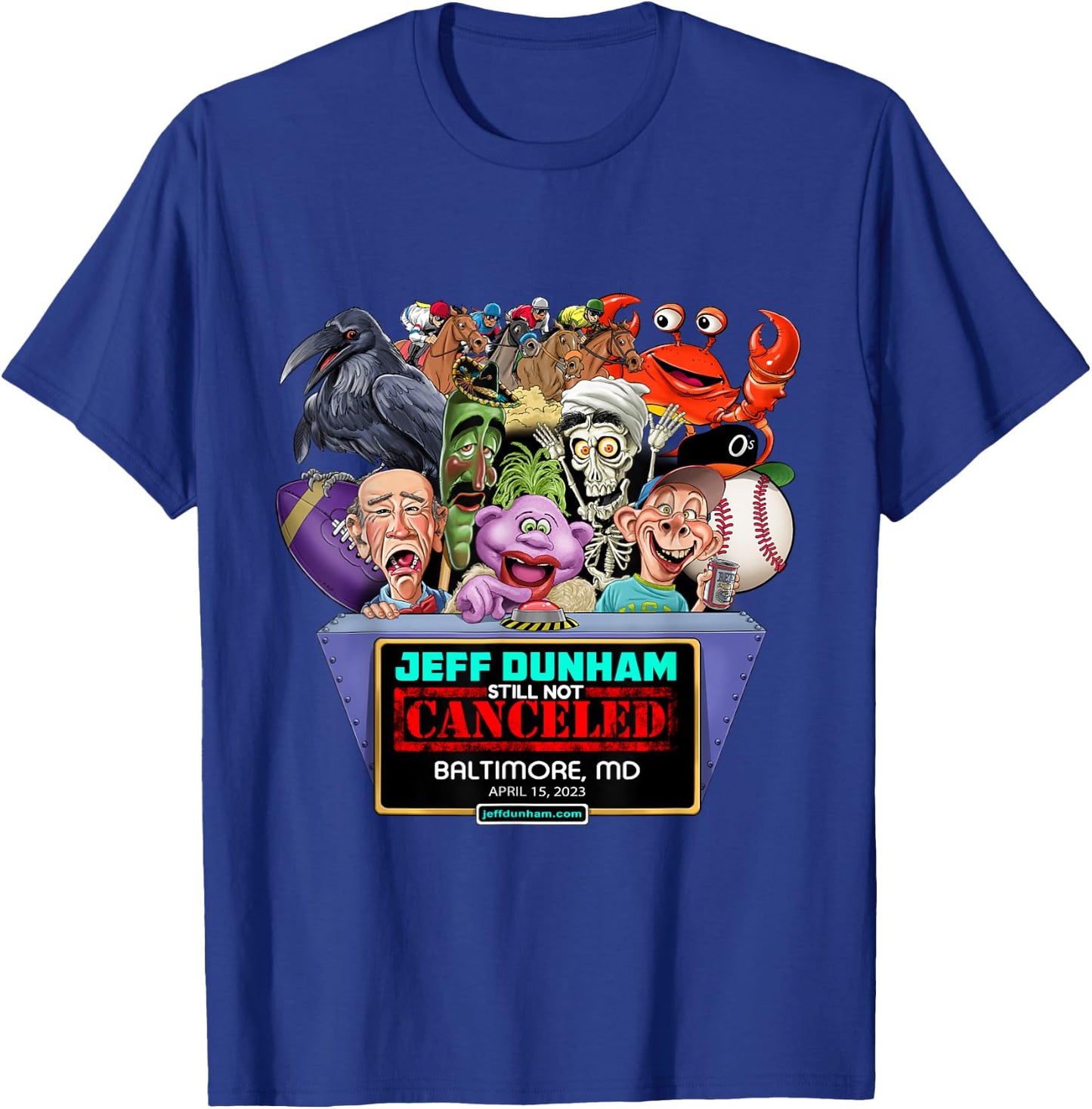 Jeff Dunham Baltimore, MD (2023) T-Shirt - T-Shirt | Royal