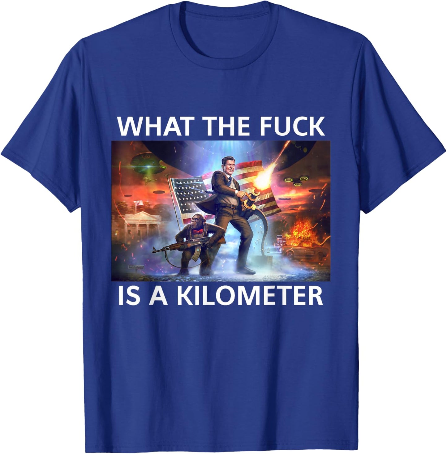WTF What The Fuck Is A Kilometer George Washington Funny T-Shirt - T-Shirt | Royal