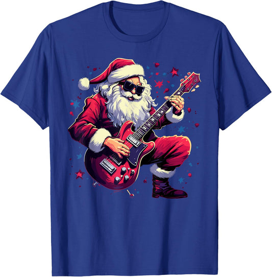 Rock & Roll Christmas Music Santa Claus Guitar Player T-Shirt - T-Shirt | Royal